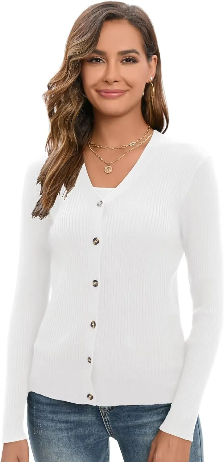 GRACE KARIN Women's Button Up V Neck Long Sleeve Soft Basic Knit Cardigan Sweater