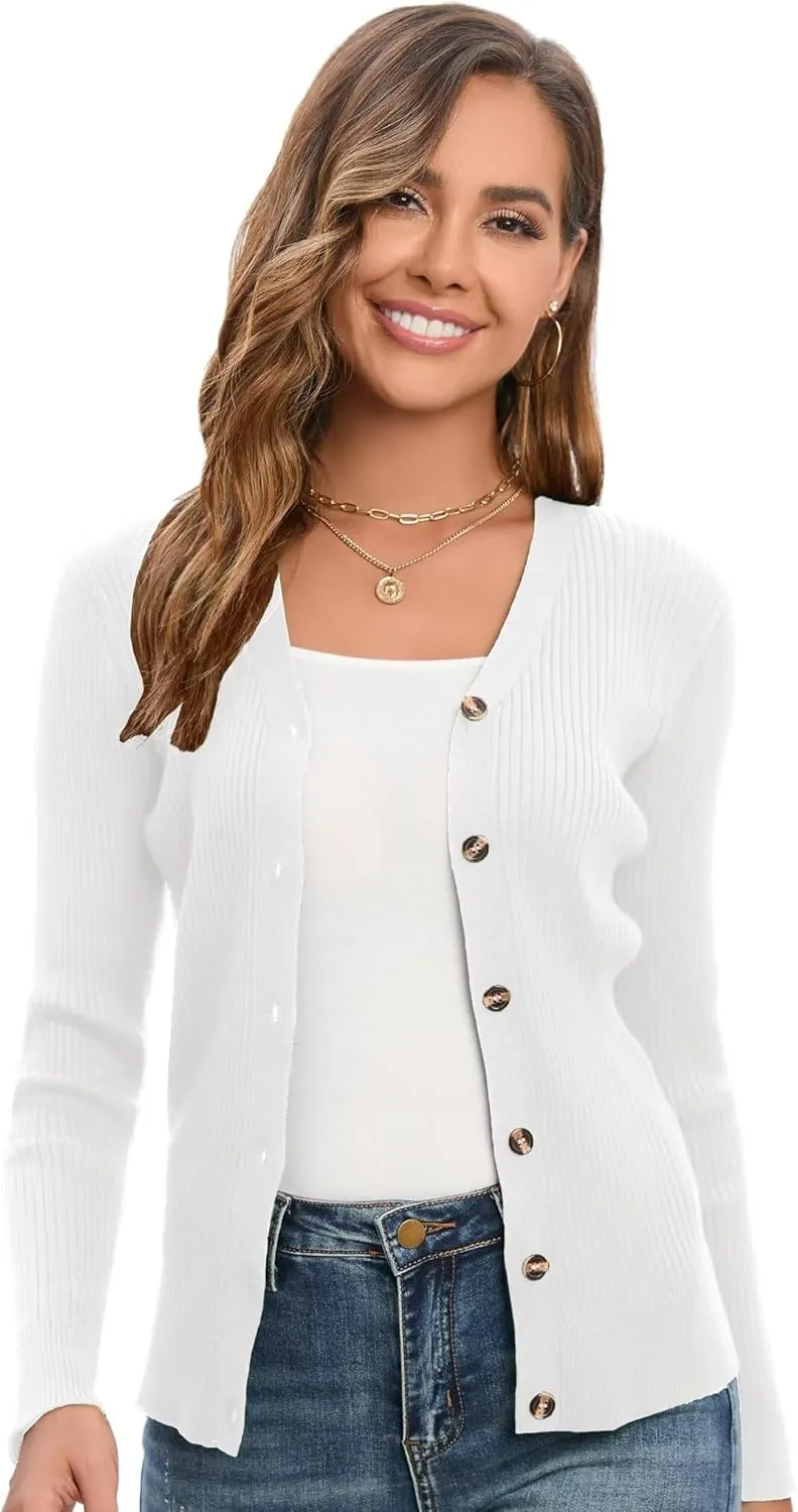 GRACE KARIN Women's Button Up V Neck Long Sleeve Soft Basic Knit Cardigan Sweater