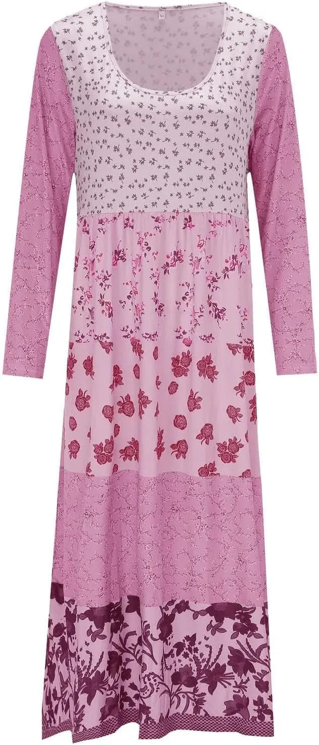 HOTYD Boho Floral Midi Dress for Women Patchwork Sleeveless Crew Neck Summer Casual Loose Flowy Tiered Dress Plus Size