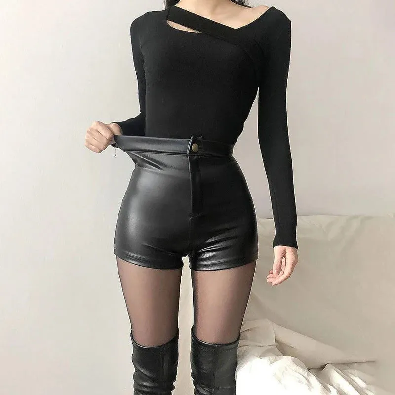 It’s Play Time Black Leather Shorts