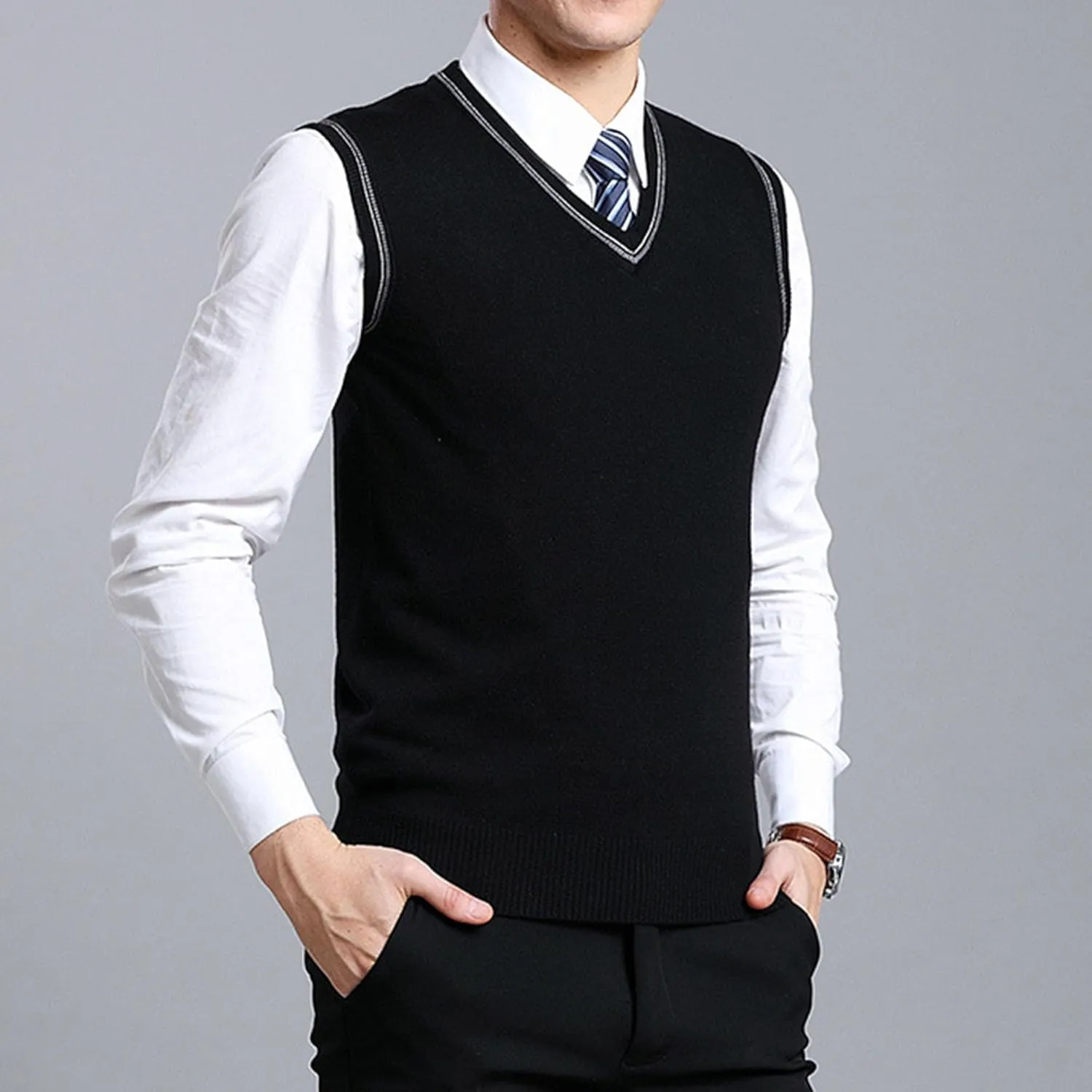 JEShifangjiusu Men's Sleeveless Sweater Vest Lightweight V-Neck Cotton Tank Top Slim Fit Soft Comfortable Pullover