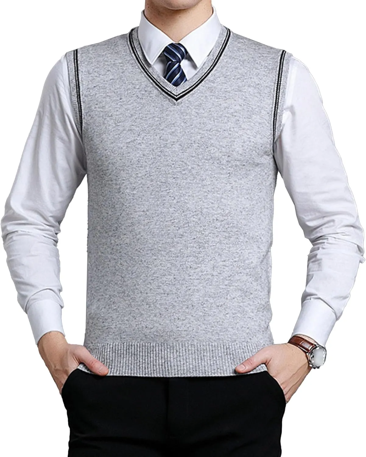 JEShifangjiusu Men's Sleeveless Sweater Vest Lightweight V-Neck Cotton Tank Top Slim Fit Soft Comfortable Pullover