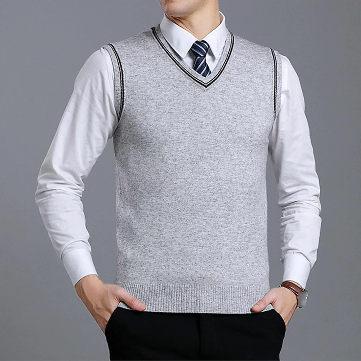 JEShifangjiusu Men's Sleeveless Sweater Vest Lightweight V-Neck Cotton Tank Top Slim Fit Soft Comfortable Pullover