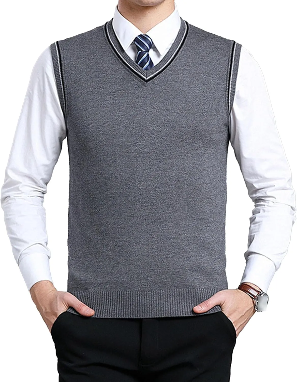JEShifangjiusu Men's Sleeveless Sweater Vest Lightweight V-Neck Cotton Tank Top Slim Fit Soft Comfortable Pullover