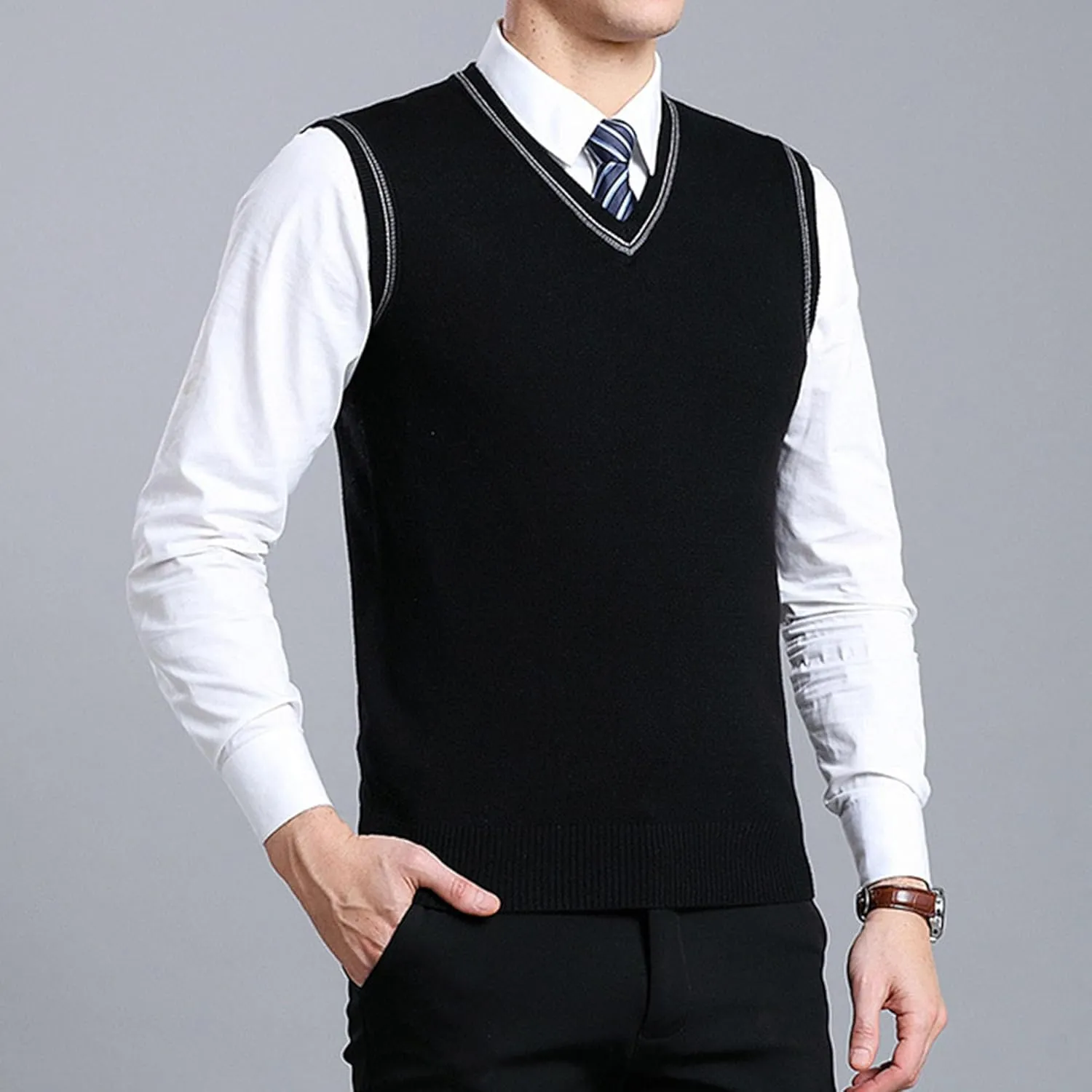 JEShifangjiusu Men's Sleeveless Sweater Vest Lightweight V-Neck Cotton Tank Top Slim Fit Soft Comfortable Pullover