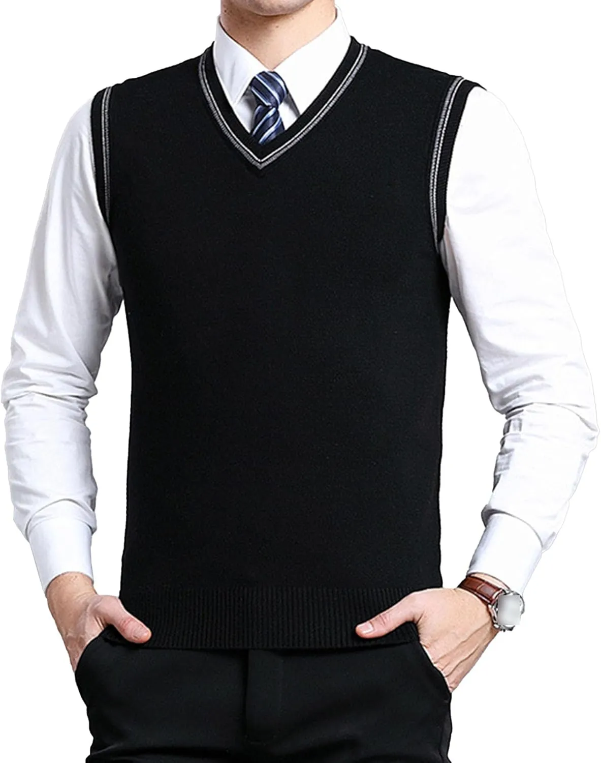 JEShifangjiusu Men's Sleeveless Sweater Vest Lightweight V-Neck Cotton Tank Top Slim Fit Soft Comfortable Pullover