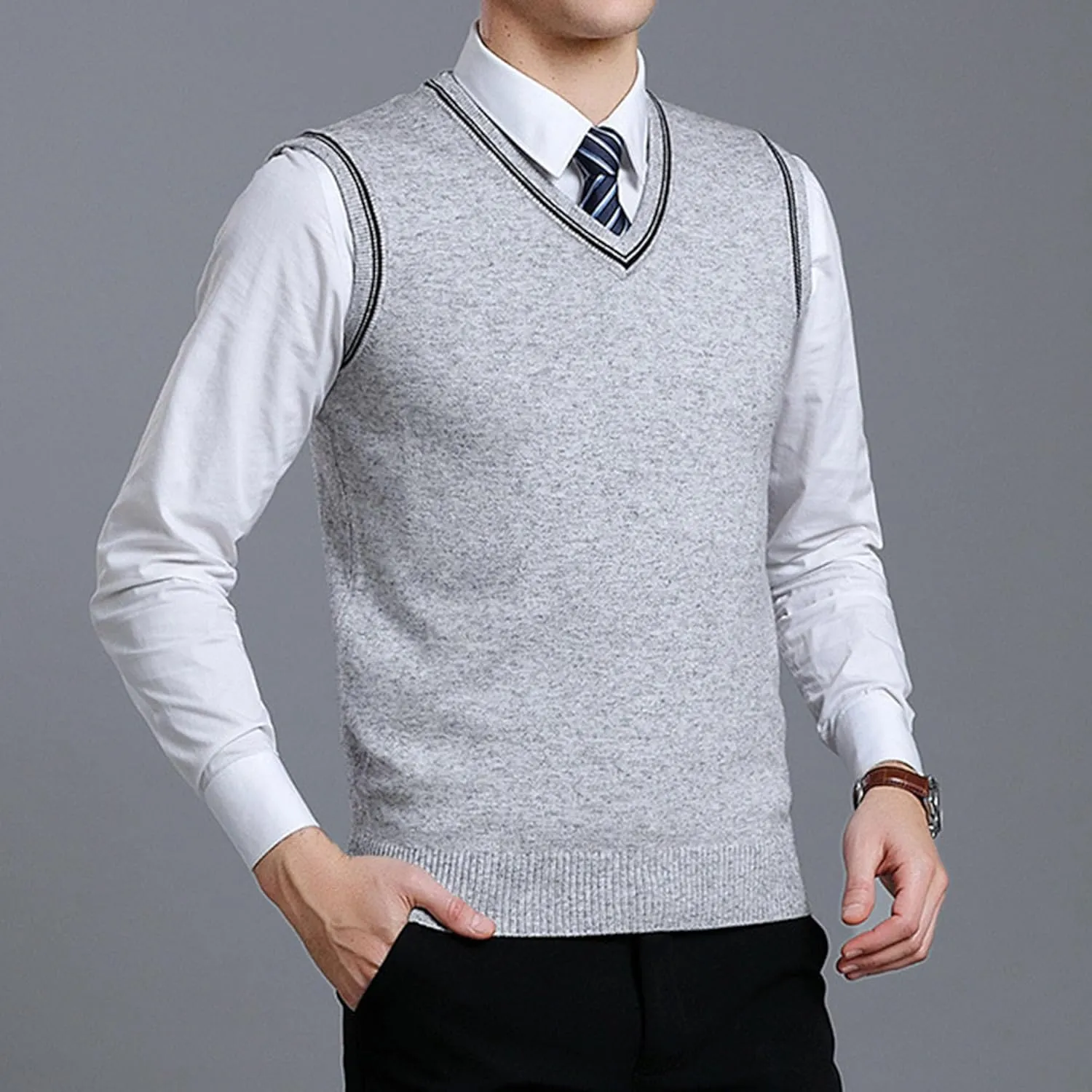 JEShifangjiusu Men's Sleeveless Sweater Vest Lightweight V-Neck Cotton Tank Top Slim Fit Soft Comfortable Pullover
