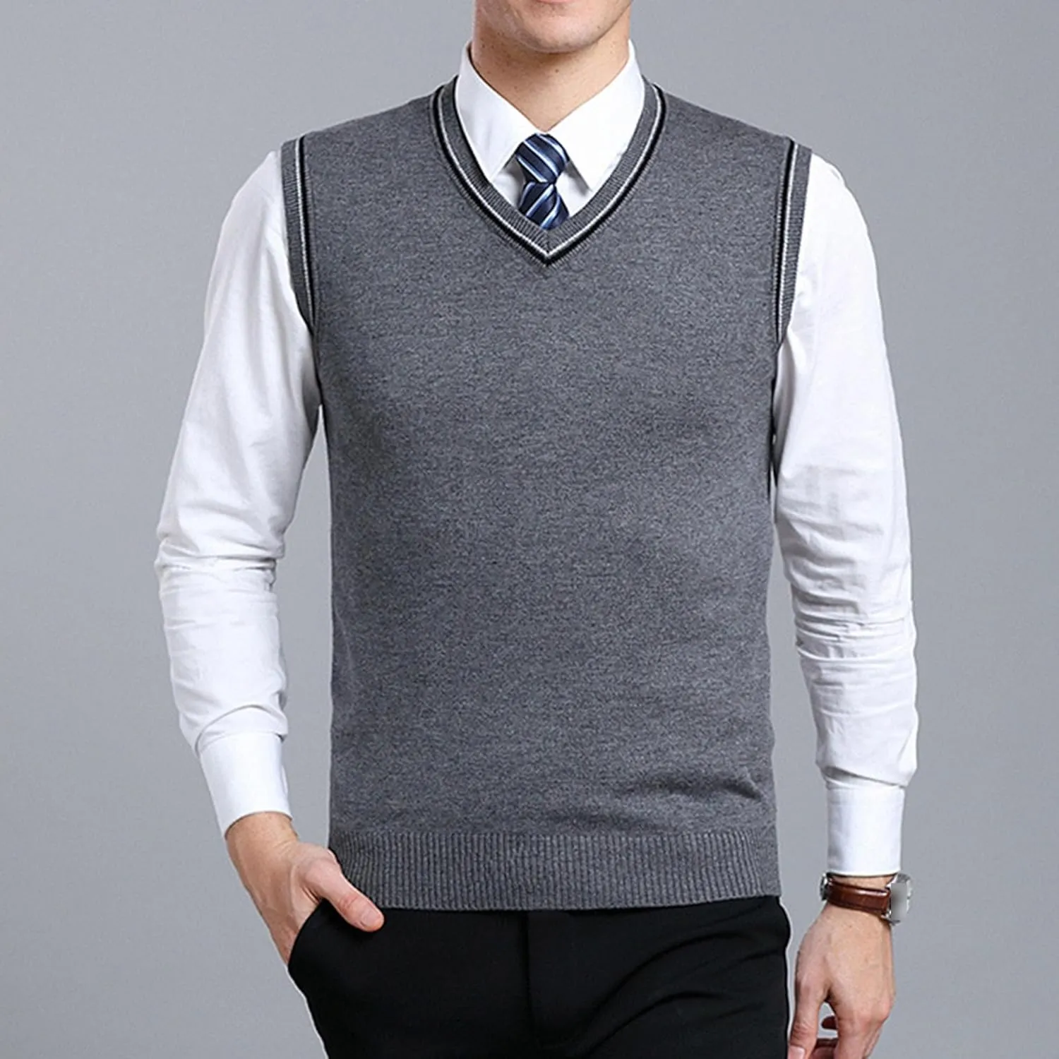 JEShifangjiusu Men's Sleeveless Sweater Vest Lightweight V-Neck Cotton Tank Top Slim Fit Soft Comfortable Pullover