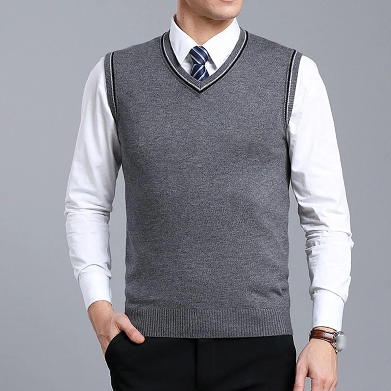 JEShifangjiusu Men's Sleeveless Sweater Vest Lightweight V-Neck Cotton Tank Top Slim Fit Soft Comfortable Pullover