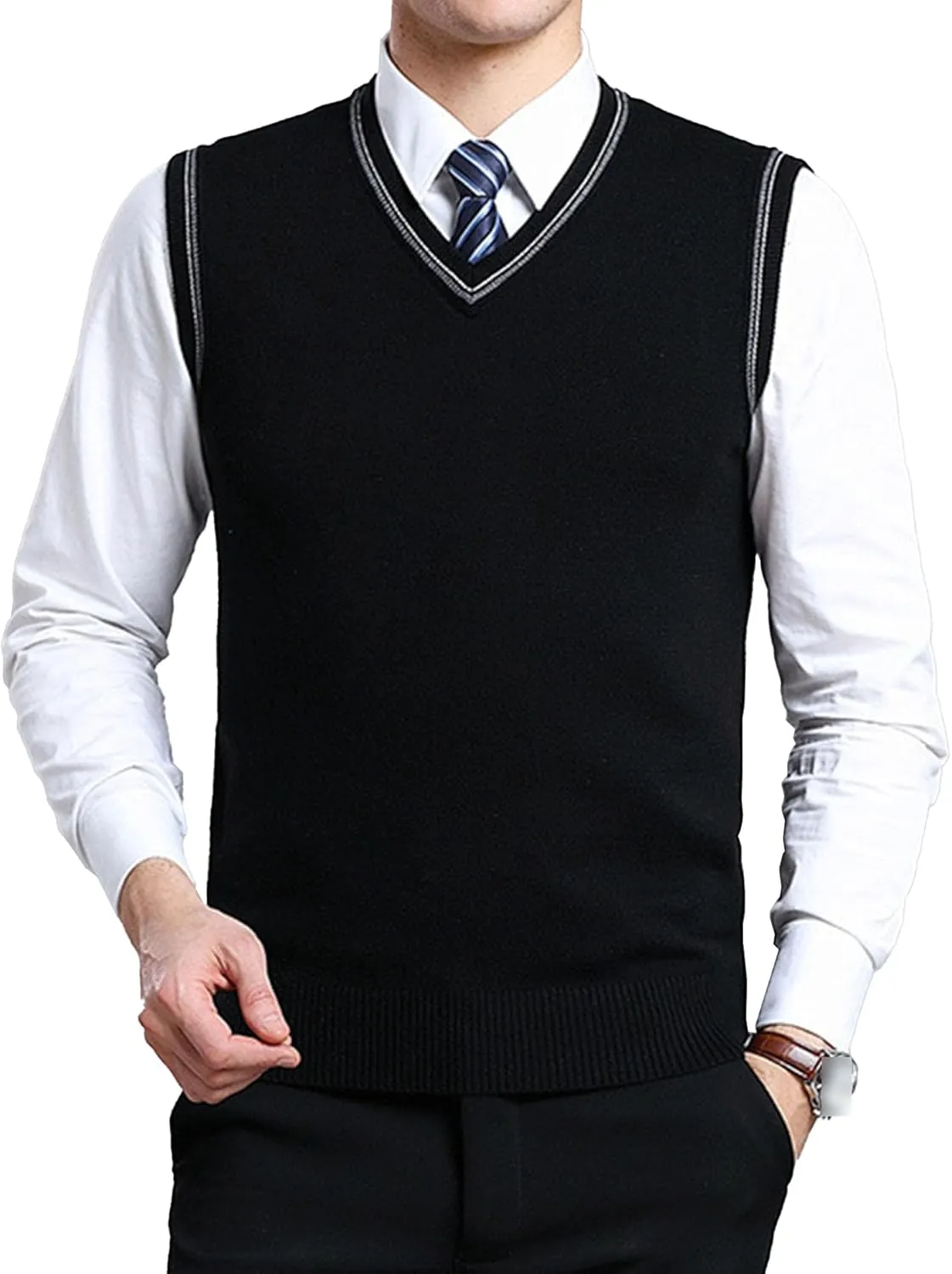 JEShifangjiusu Men's Sleeveless Sweater Vest Lightweight V-Neck Cotton Tank Top Slim Fit Soft Comfortable Pullover