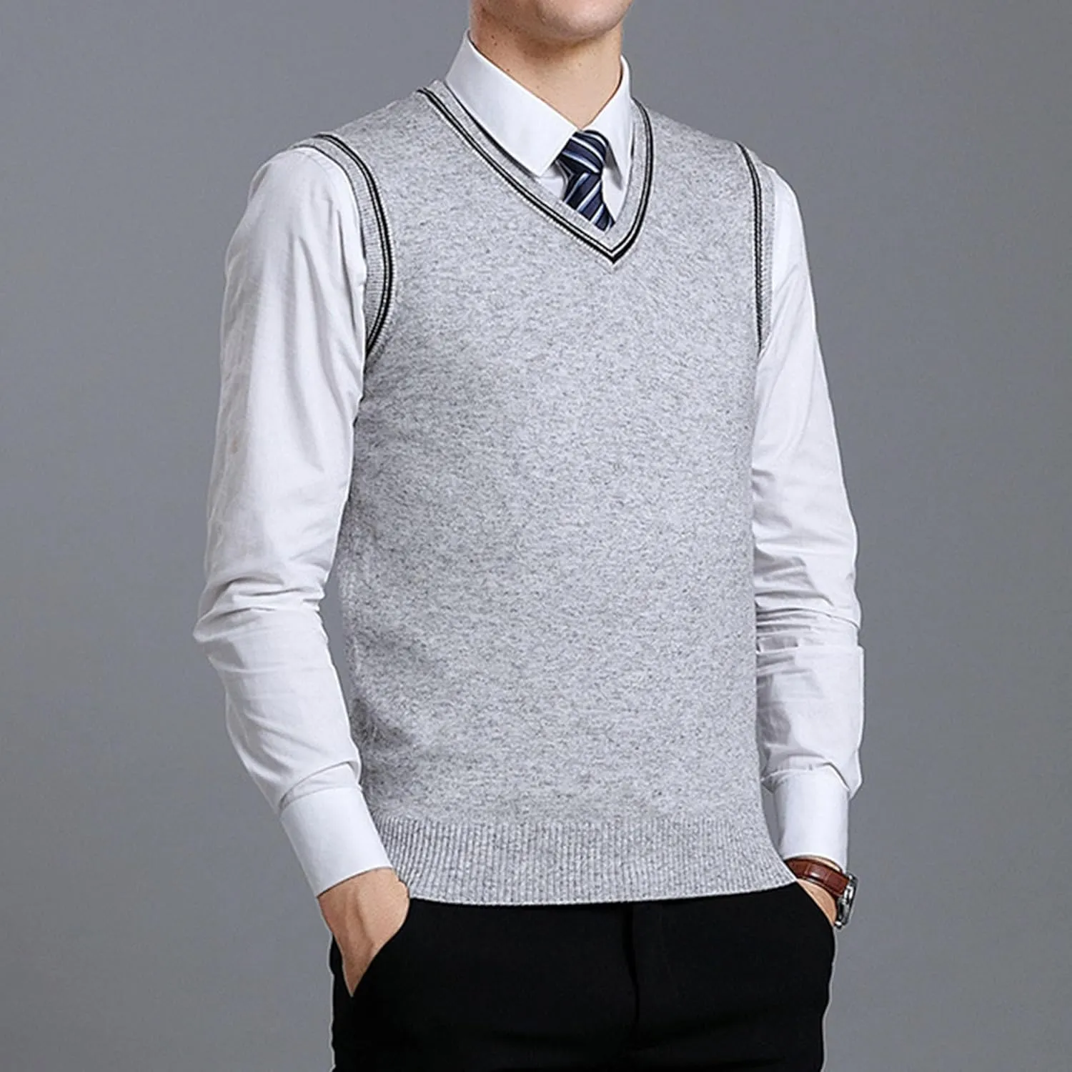 JEShifangjiusu Men's Sleeveless Sweater Vest Lightweight V-Neck Cotton Tank Top Slim Fit Soft Comfortable Pullover