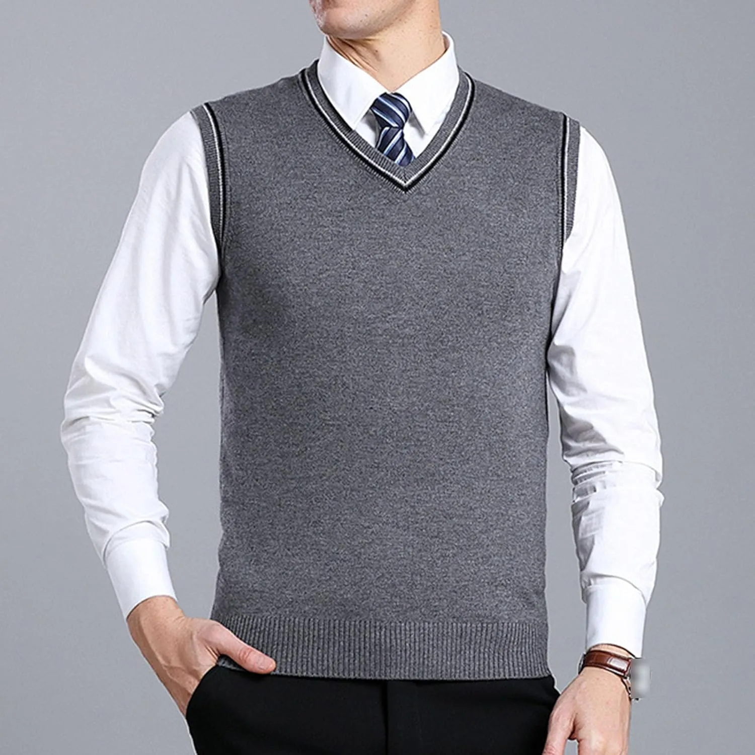 JEShifangjiusu Men's Sleeveless Sweater Vest Lightweight V-Neck Cotton Tank Top Slim Fit Soft Comfortable Pullover