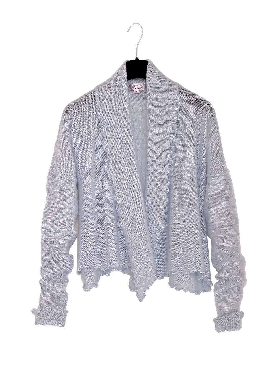 Kashmir cardigan med draperad sjalkrage - Sky blue