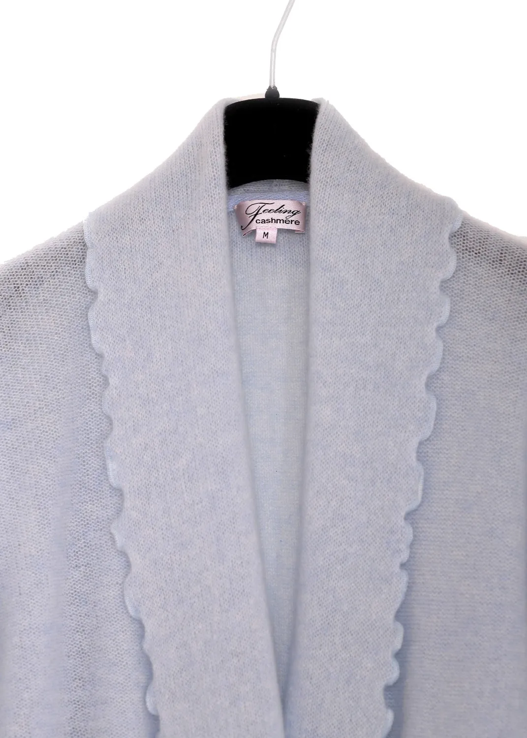 Kashmir cardigan med draperad sjalkrage - Sky blue