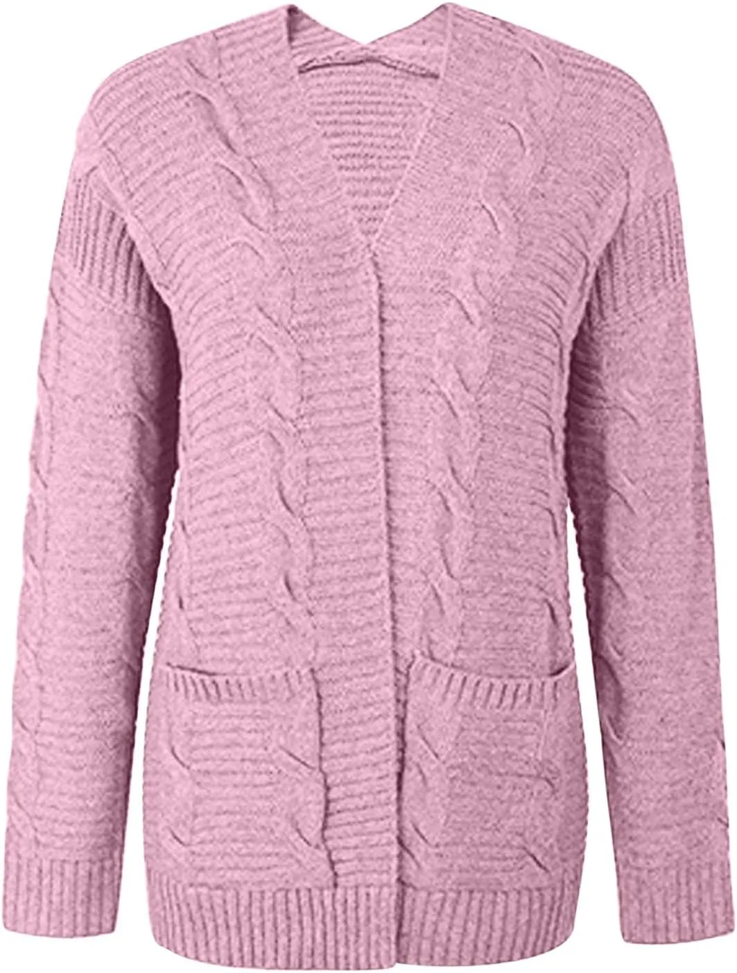 Knit Cardigan for Womens Soft Chunky Cable Knitted Open Front Long Sleeve Sweater Outwear Cover Up with Pockets