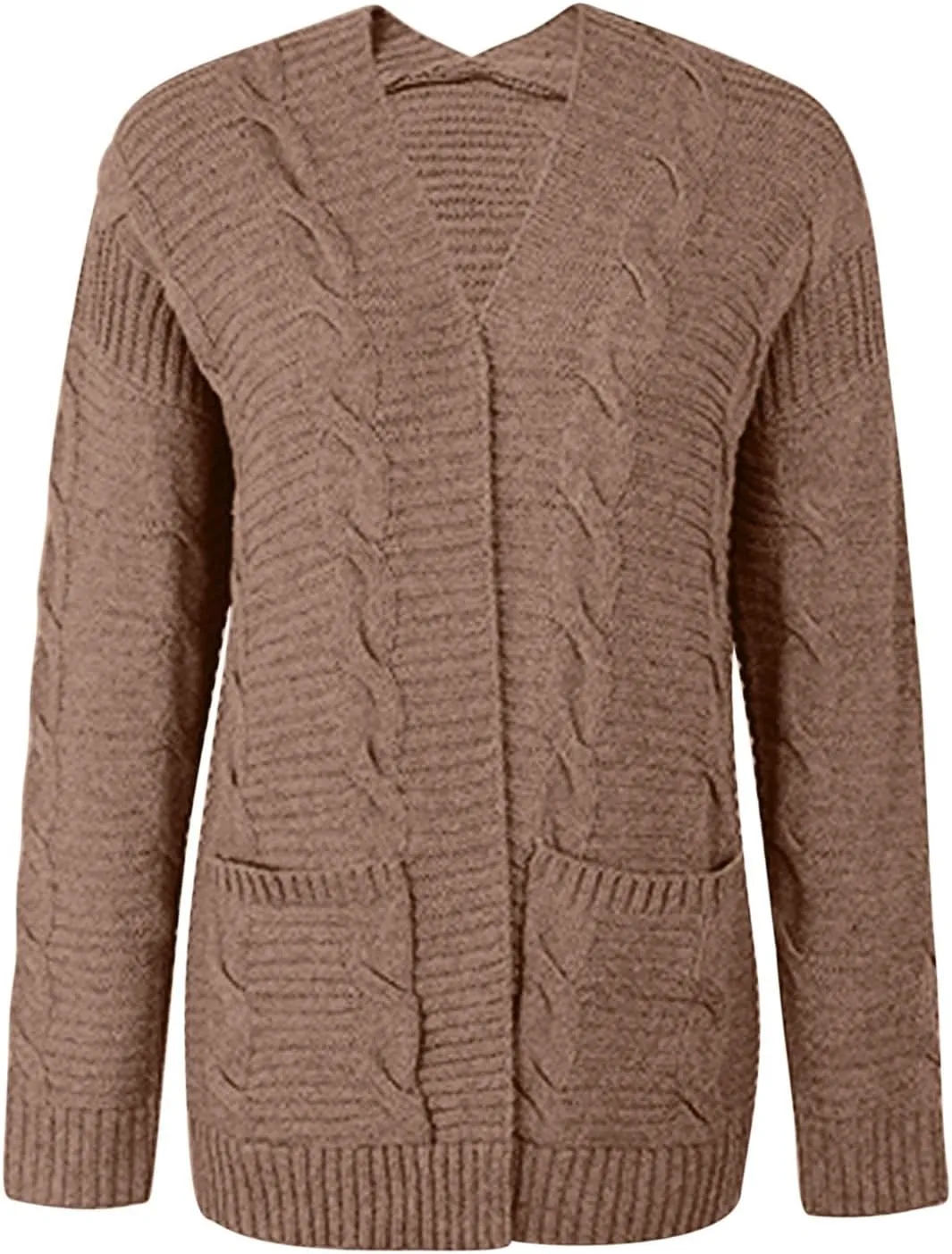 Knit Cardigan for Womens Soft Chunky Cable Knitted Open Front Long Sleeve Sweater Outwear Cover Up with Pockets