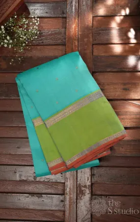 Light blue kanchi silk saree with pastel green border