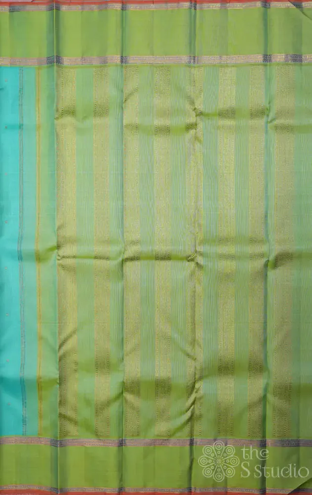 Light blue kanchi silk saree with pastel green border