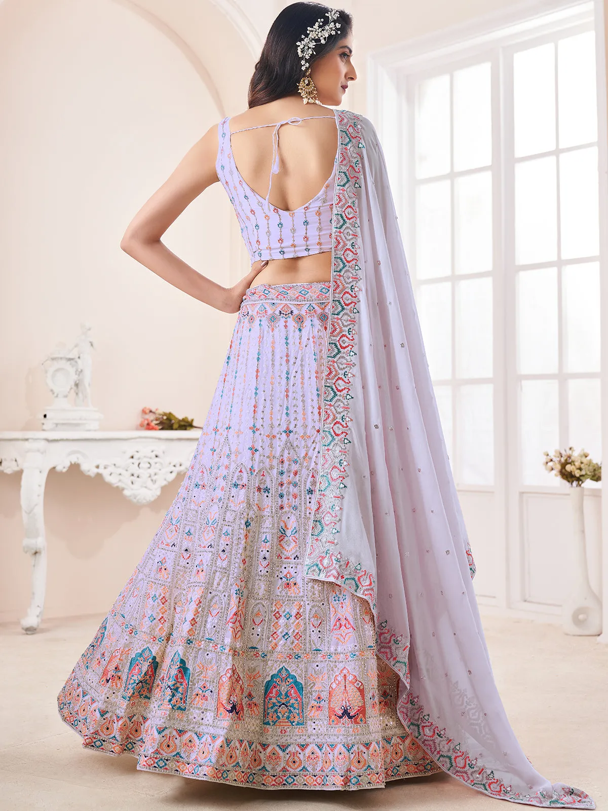 Light Purple Georgette Embellished Semi Stitched Lehenga Choli
