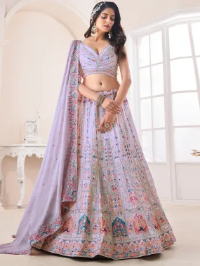 Light Purple Georgette Embellished Semi Stitched Lehenga Choli