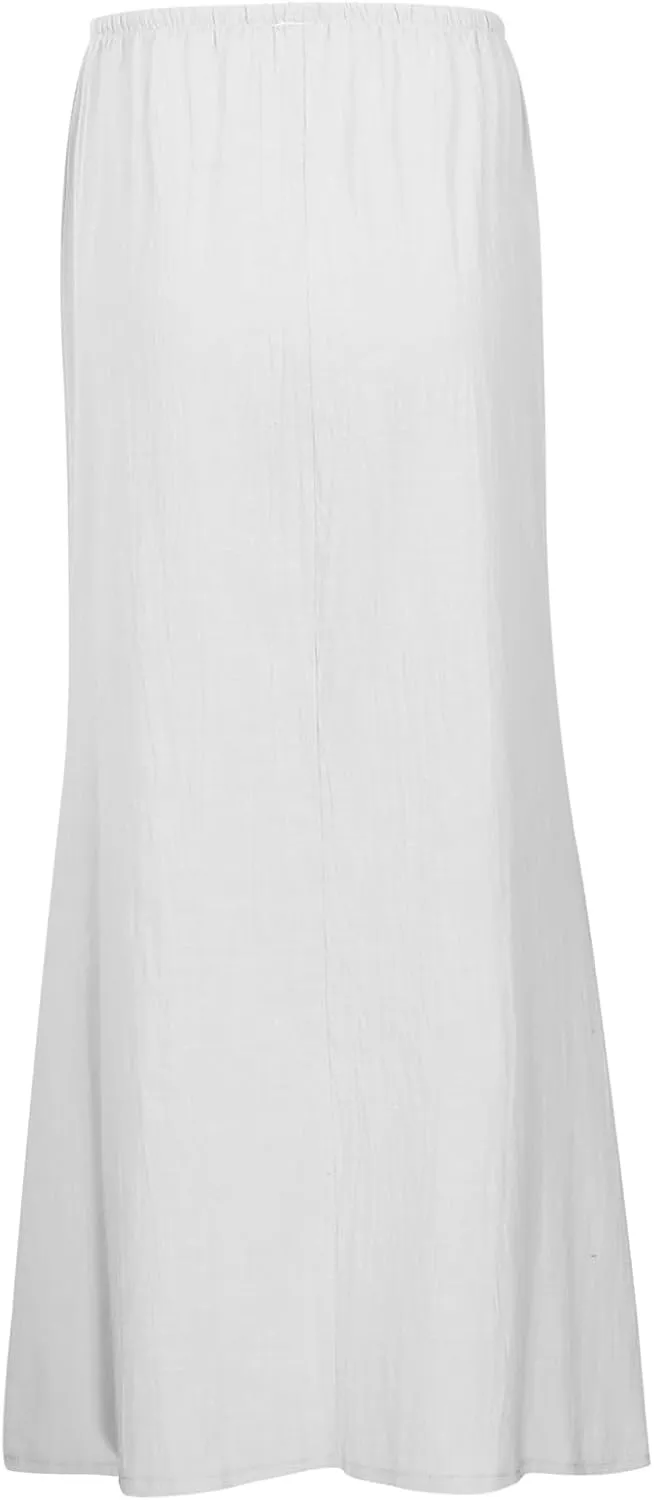 Long Skirts for Women Linen Drawstring High Waist Bodycon Maxi Skirts Boho Flowy Trendy Beach Vacation Summer 2025