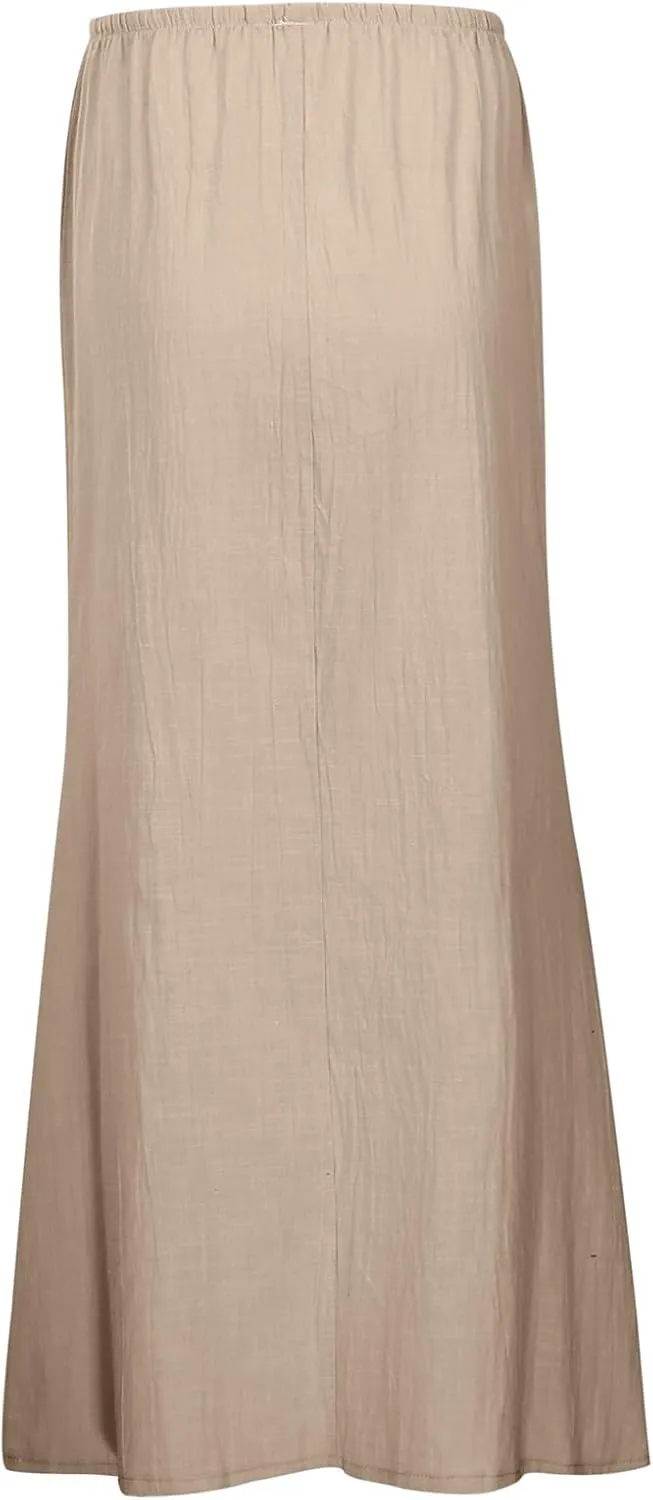 Long Skirts for Women Linen Drawstring High Waist Bodycon Maxi Skirts Boho Flowy Trendy Beach Vacation Summer 2025