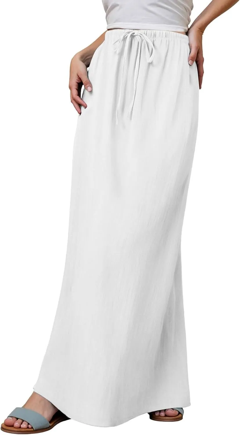 Long Skirts for Women Linen Drawstring High Waist Bodycon Maxi Skirts Boho Flowy Trendy Beach Vacation Summer 2025