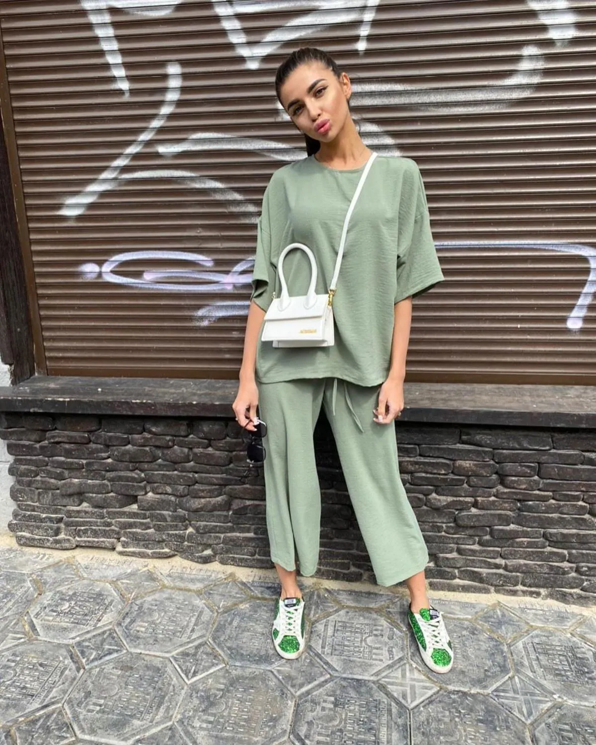 Loose Airy Short Sleeve Shirt & Above Ankle Pants