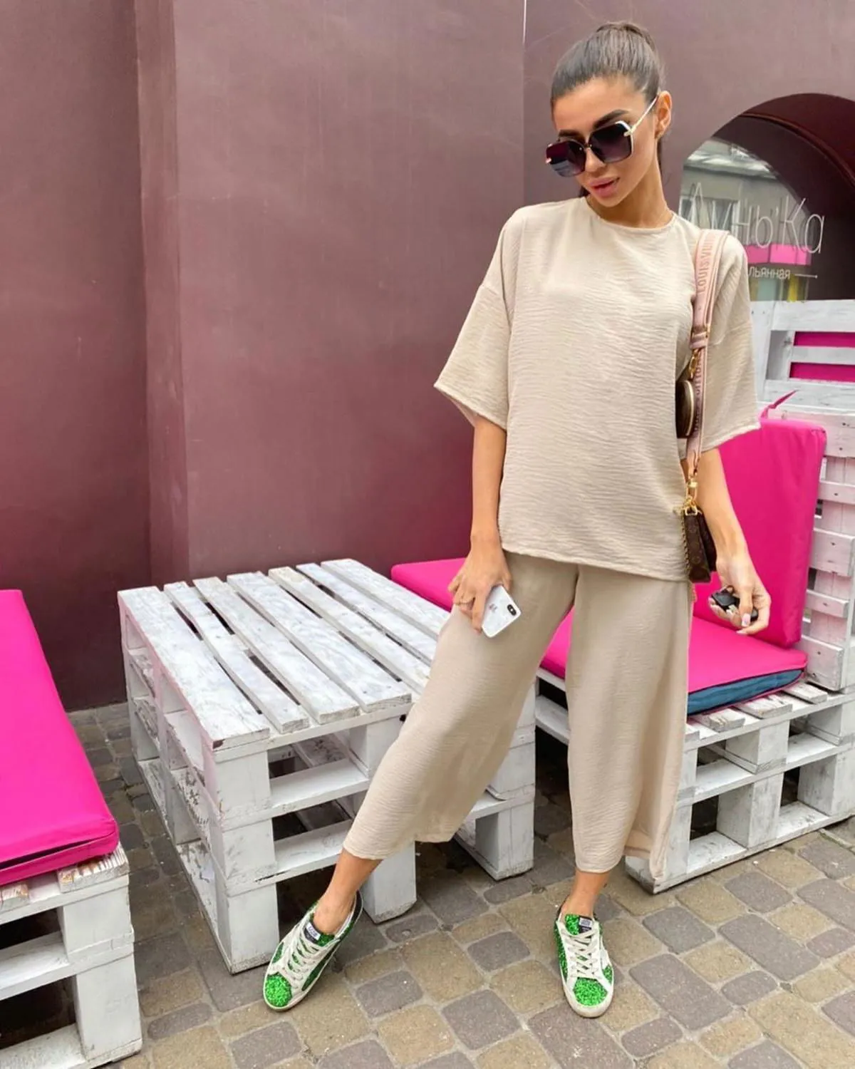 Loose Airy Short Sleeve Shirt & Above Ankle Pants