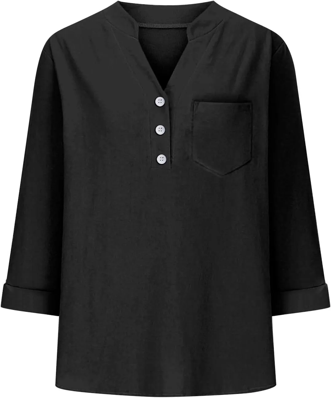 Loose Button Shirt V Neck for Woman Cotton Linen Soft Comfortable Top Solid Color Sleeve Collar Casual Shirt