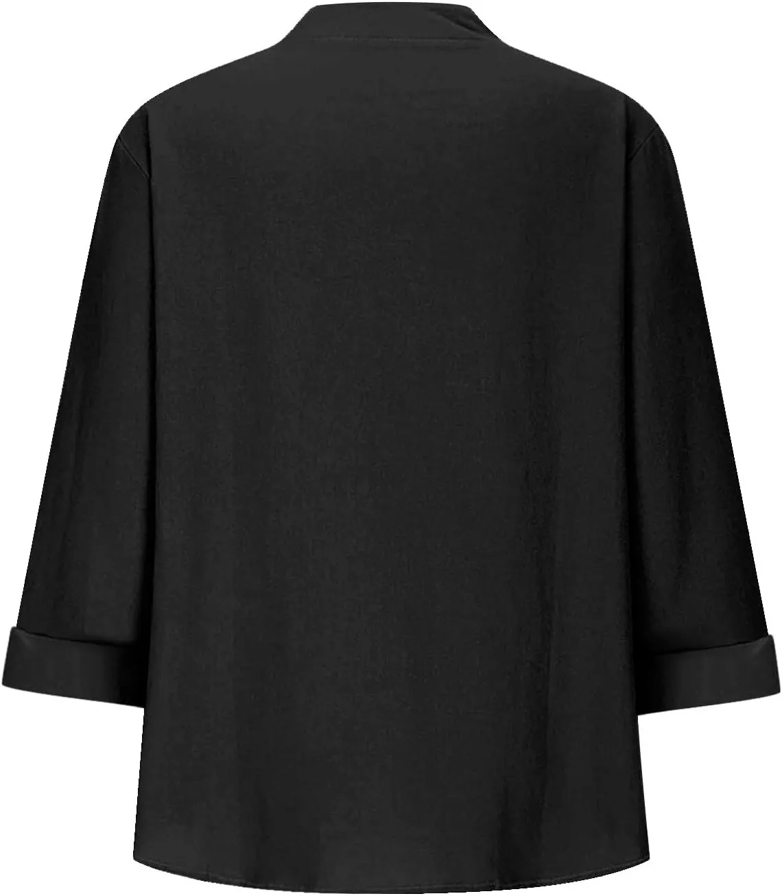 Loose Button Shirt V Neck for Woman Cotton Linen Soft Comfortable Top Solid Color Sleeve Collar Casual Shirt