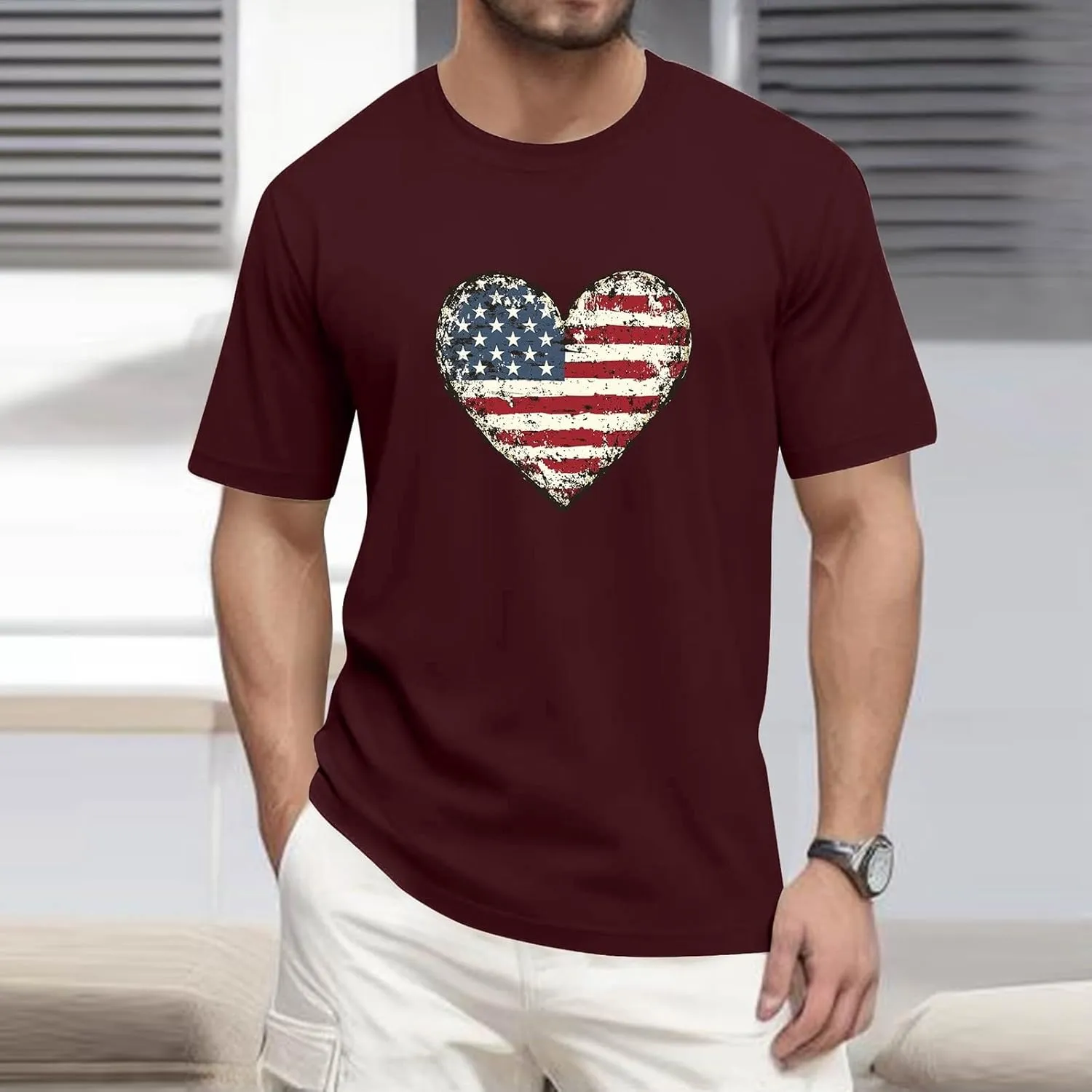 Men's American Flag Shirt Sleeve 1776 USA Graphic Dry Fit Cotton Comfortable T-Shirts Family 4th of July Shirts