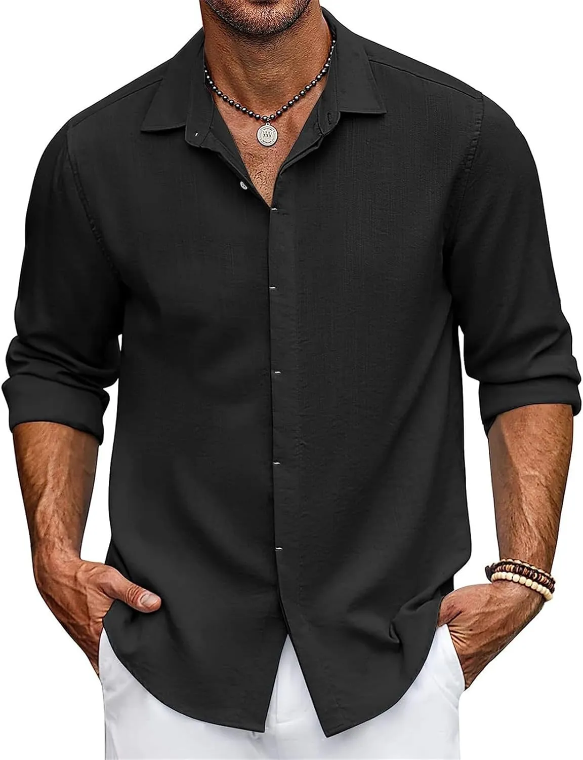 Men's Button Down Cardigan Shirts Lapel Collar Long Sleeve Top Solid Button Simple Top Fashion Comfortable Shirts