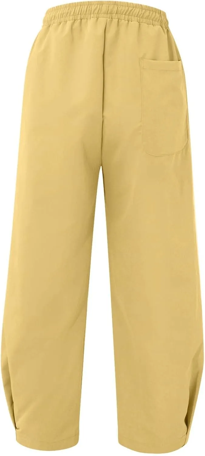 Men's Linen Summer Beach Pants Baggy Straight Leg Joggers Loose Fit Business Pant Outdoor Hiking Trousers