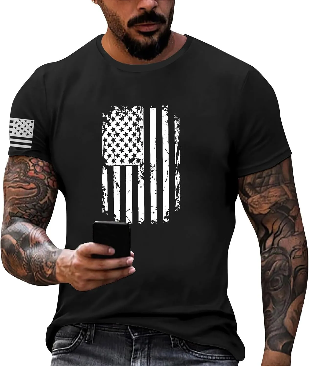 Men's Shirt Sleeve 1776 USA Flag Graphic Dry Fit Cotton Comfortable T-Shirts Fourth of July Shirt