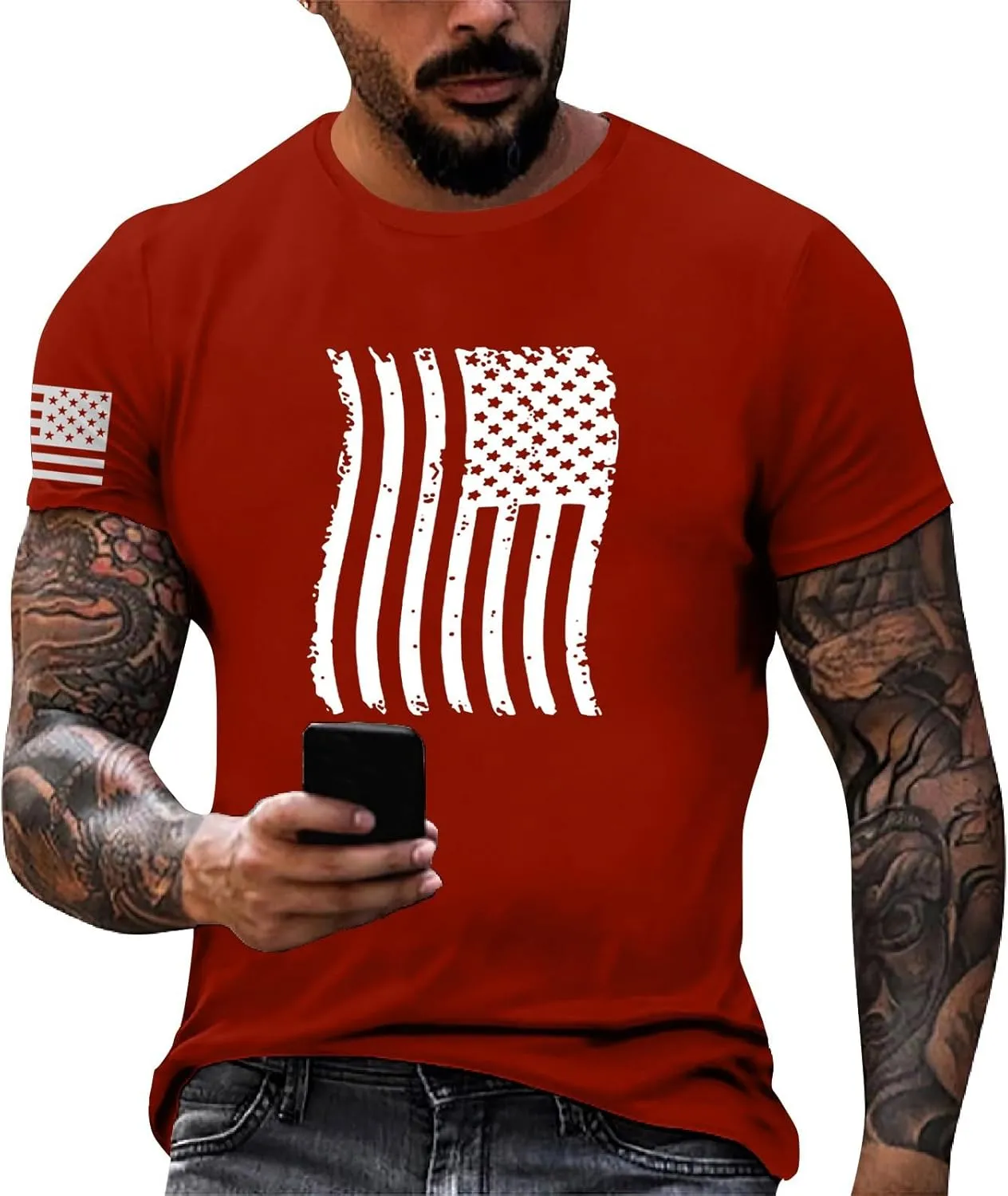 Men's Shirt Sleeve 1776 USA Flag Graphic Dry Fit Cotton Comfortable T-Shirts Patriotic Shirts