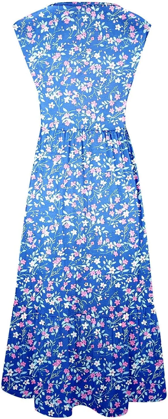 Midi Dresses for Women Elegant Halter Dress Pleated Flowy Comfortable Soft Dress Summer Outing Dresses with Pockets