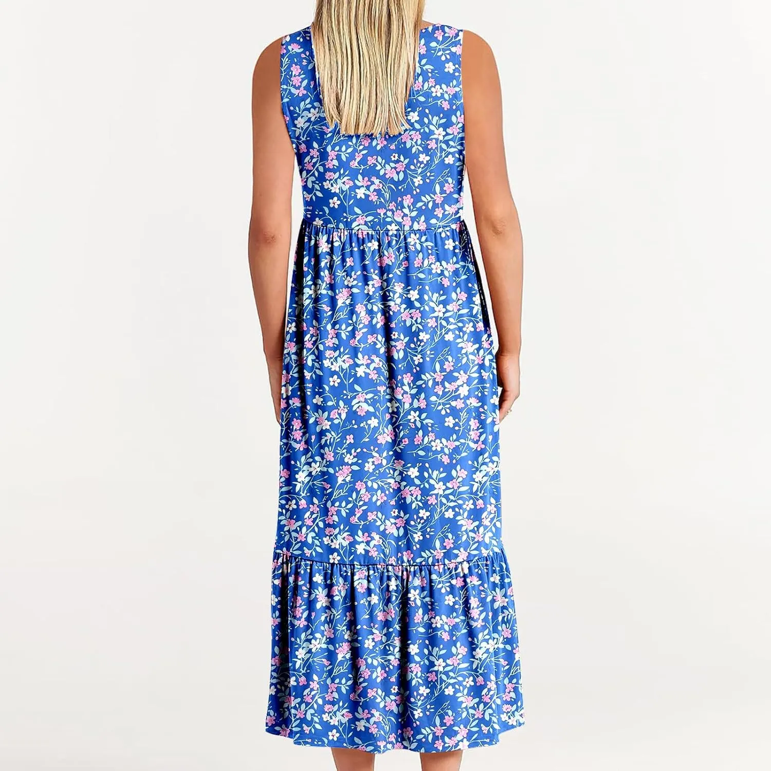 Midi Dresses for Women Elegant Halter Dress Pleated Flowy Comfortable Soft Dress Summer Outing Dresses with Pockets