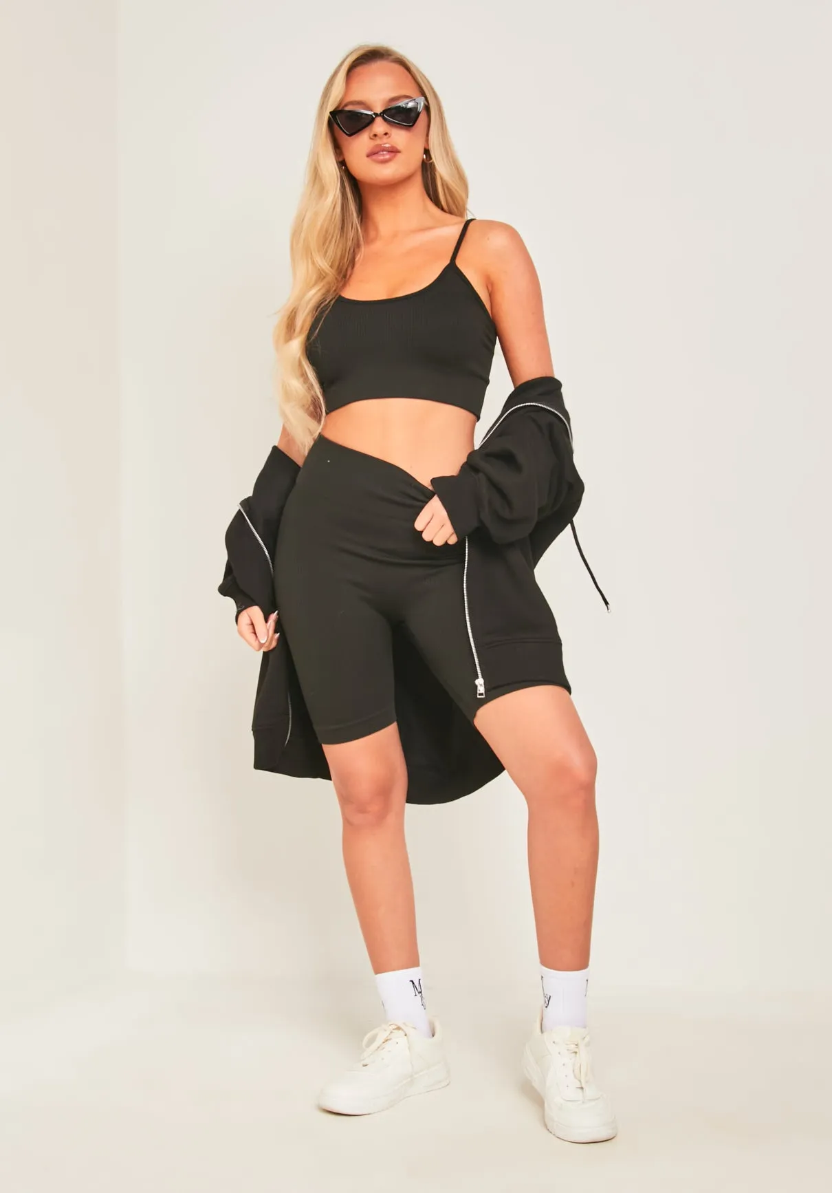 Milly Black Seamless Built In Bra Top and Shorts Set