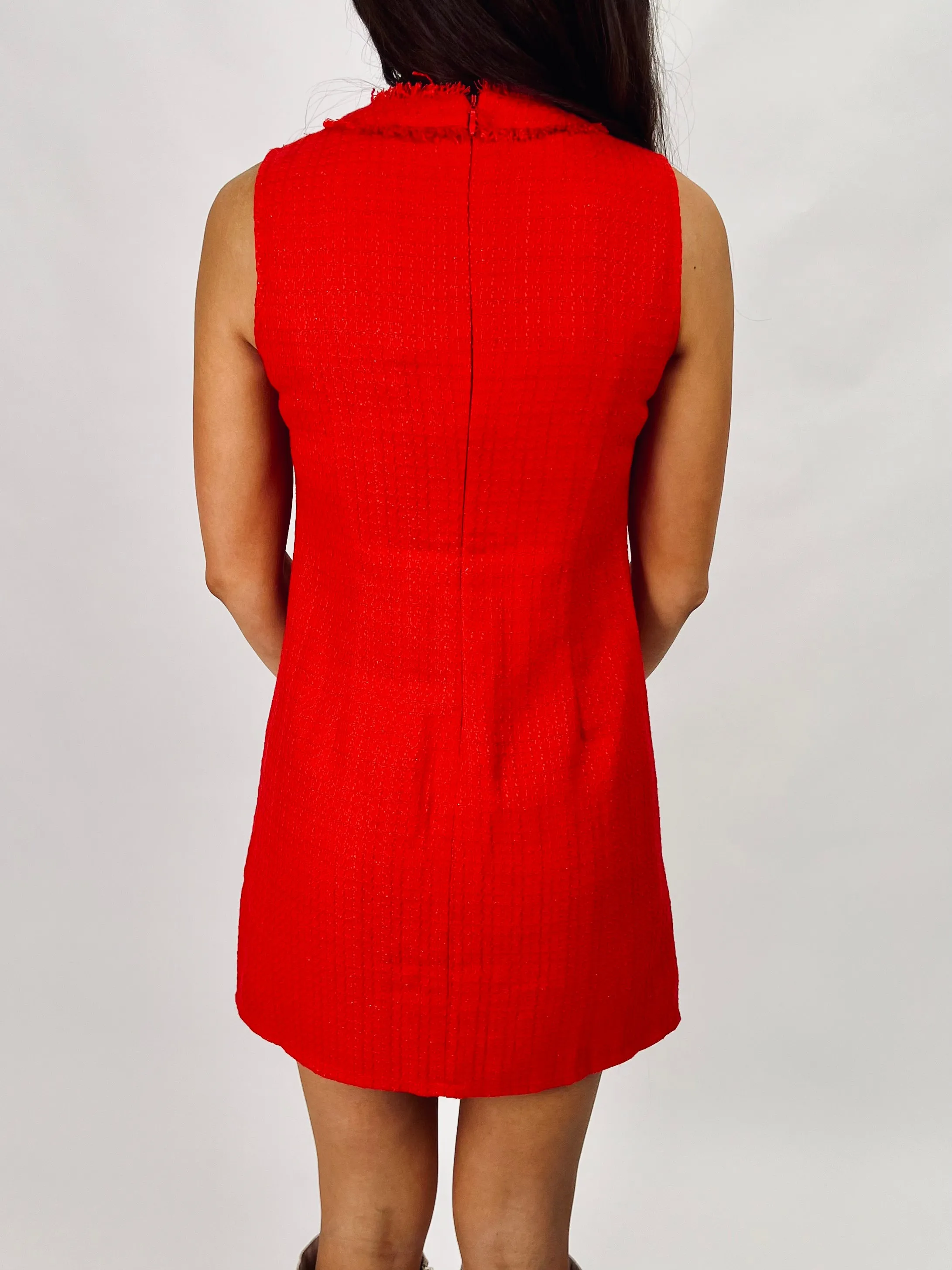 MODERNLY CHIC RED TWEED MINI DRESS