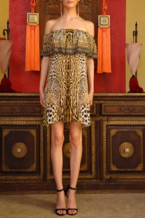 Off Shoulder Short Animal Print Dress
