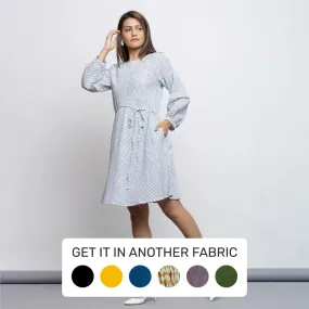 Off-White Cotton Boat Neck Knee Length Paneled Dress