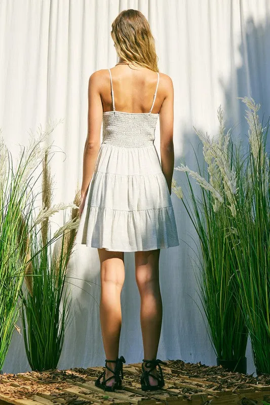 Ophelia Sleeveless Cut Out Stripe Print Linen Mini Dress Natural