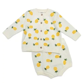 Organic Cotton Pineapple Jacquard Knit Baby Cardigan & Bloomer Set