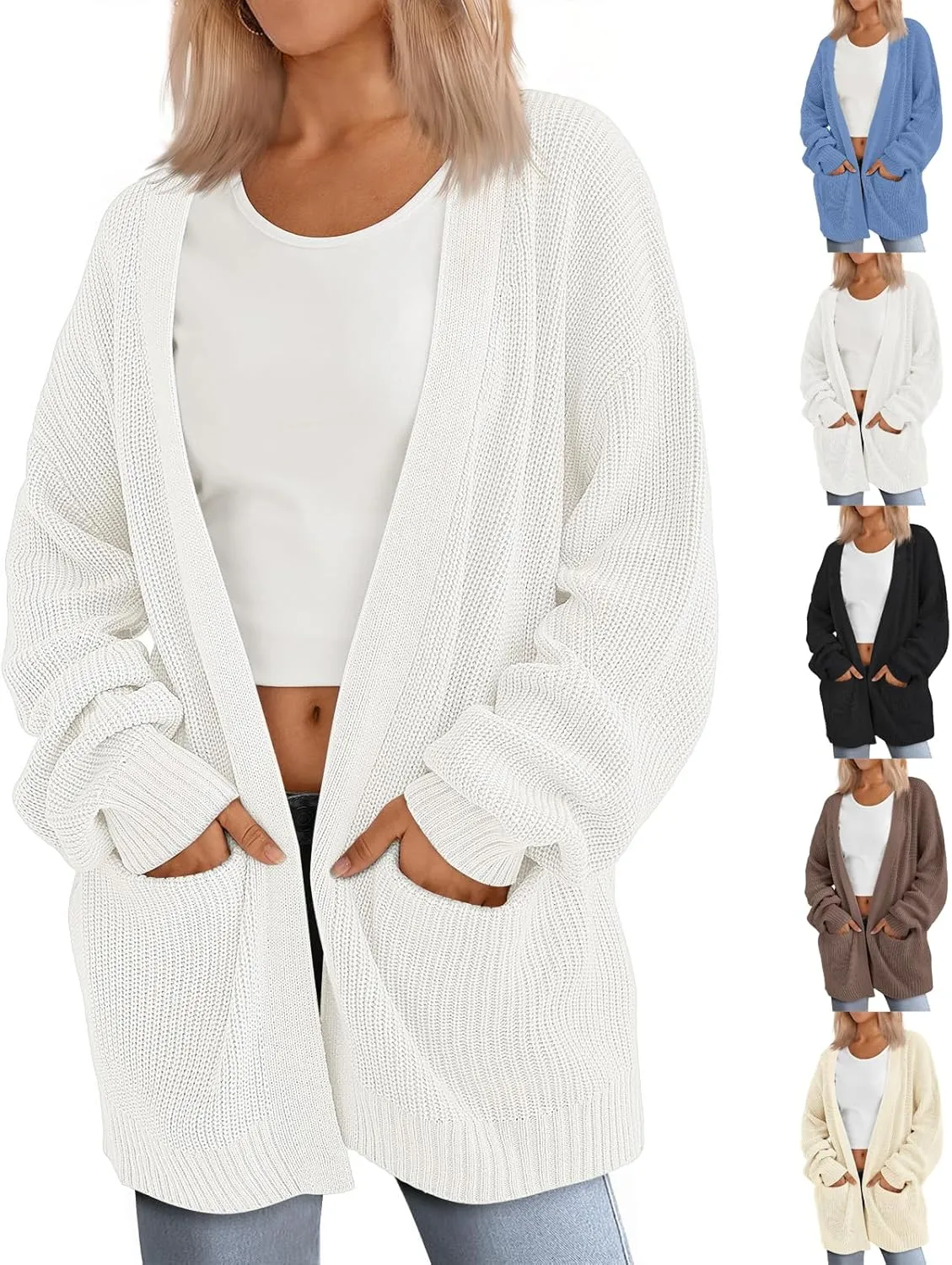 Oversized Cardigans for Women Soft Long Sleeve Cable Knit Sweater Open Front Chunky Knit Cardigan with Pockets