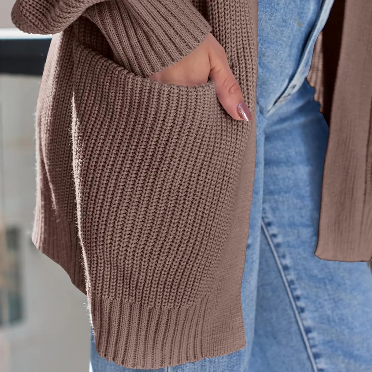 Oversized Cardigans for Women Soft Long Sleeve Cable Knit Sweater Open Front Chunky Knit Cardigan with Pockets
