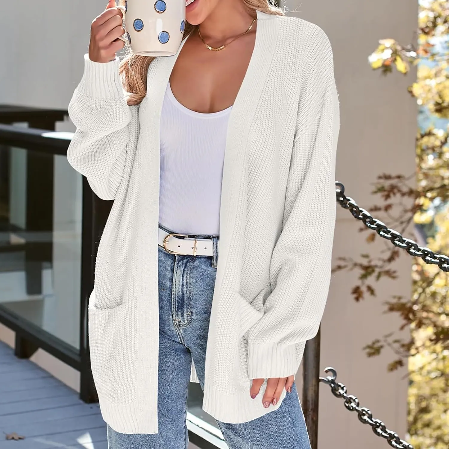 Oversized Cardigans for Women Soft Long Sleeve Cable Knit Sweater Open Front Chunky Knit Cardigan with Pockets