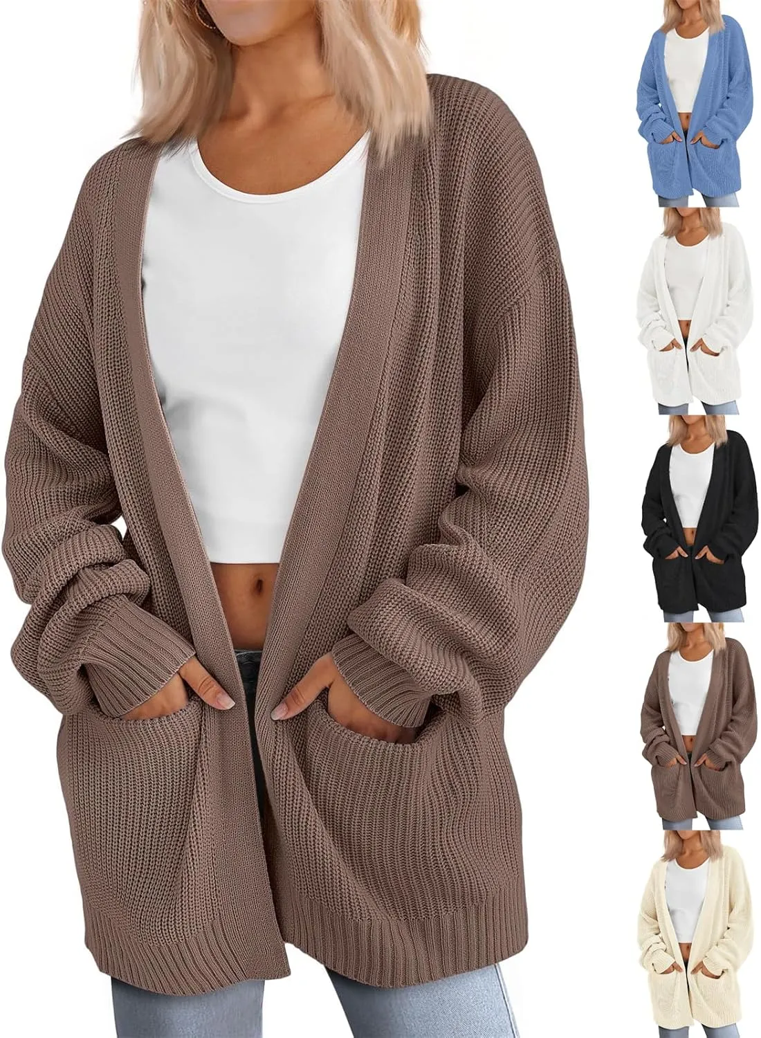 Oversized Cardigans for Women Soft Long Sleeve Cable Knit Sweater Open Front Chunky Knit Cardigan with Pockets