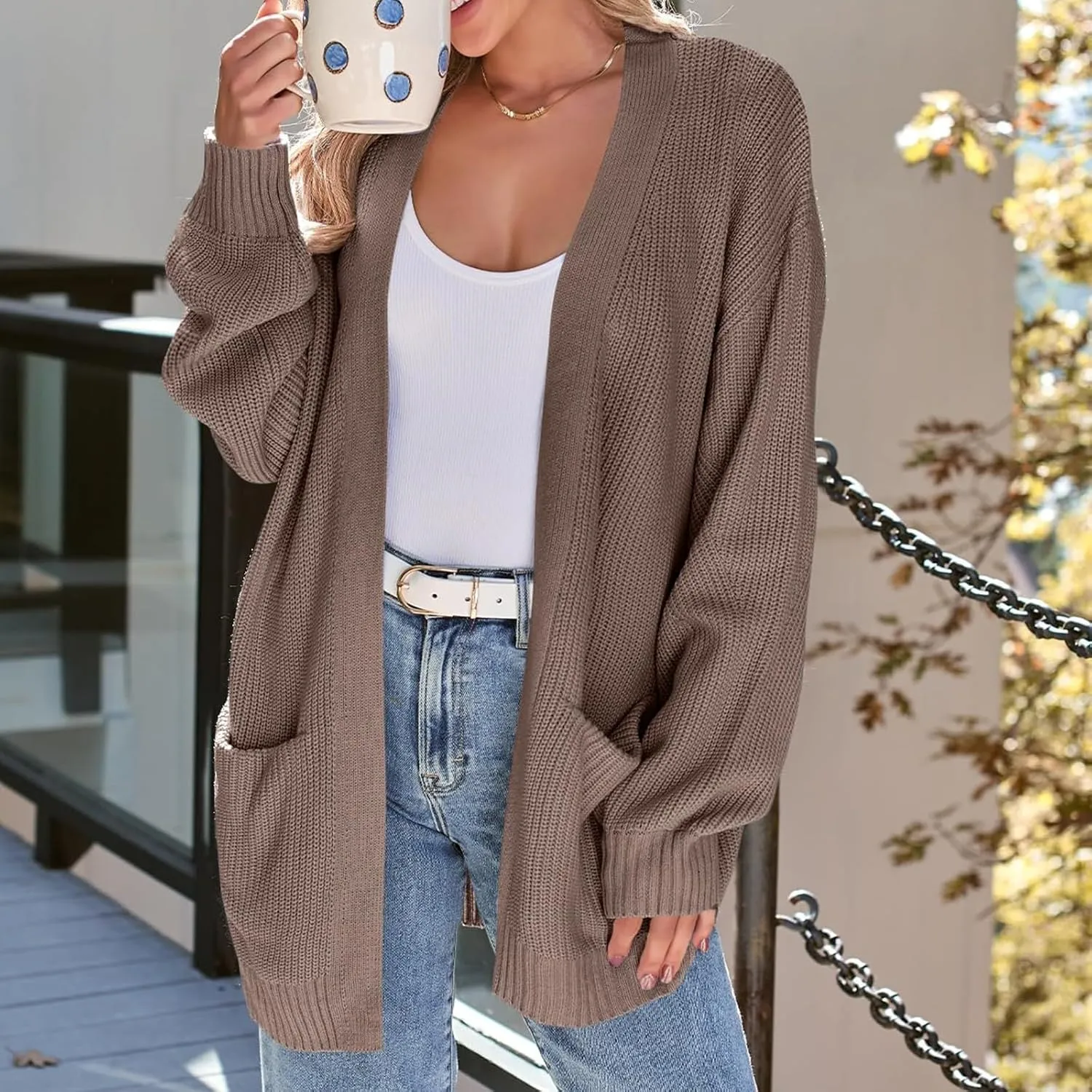 Oversized Cardigans for Women Soft Long Sleeve Cable Knit Sweater Open Front Chunky Knit Cardigan with Pockets