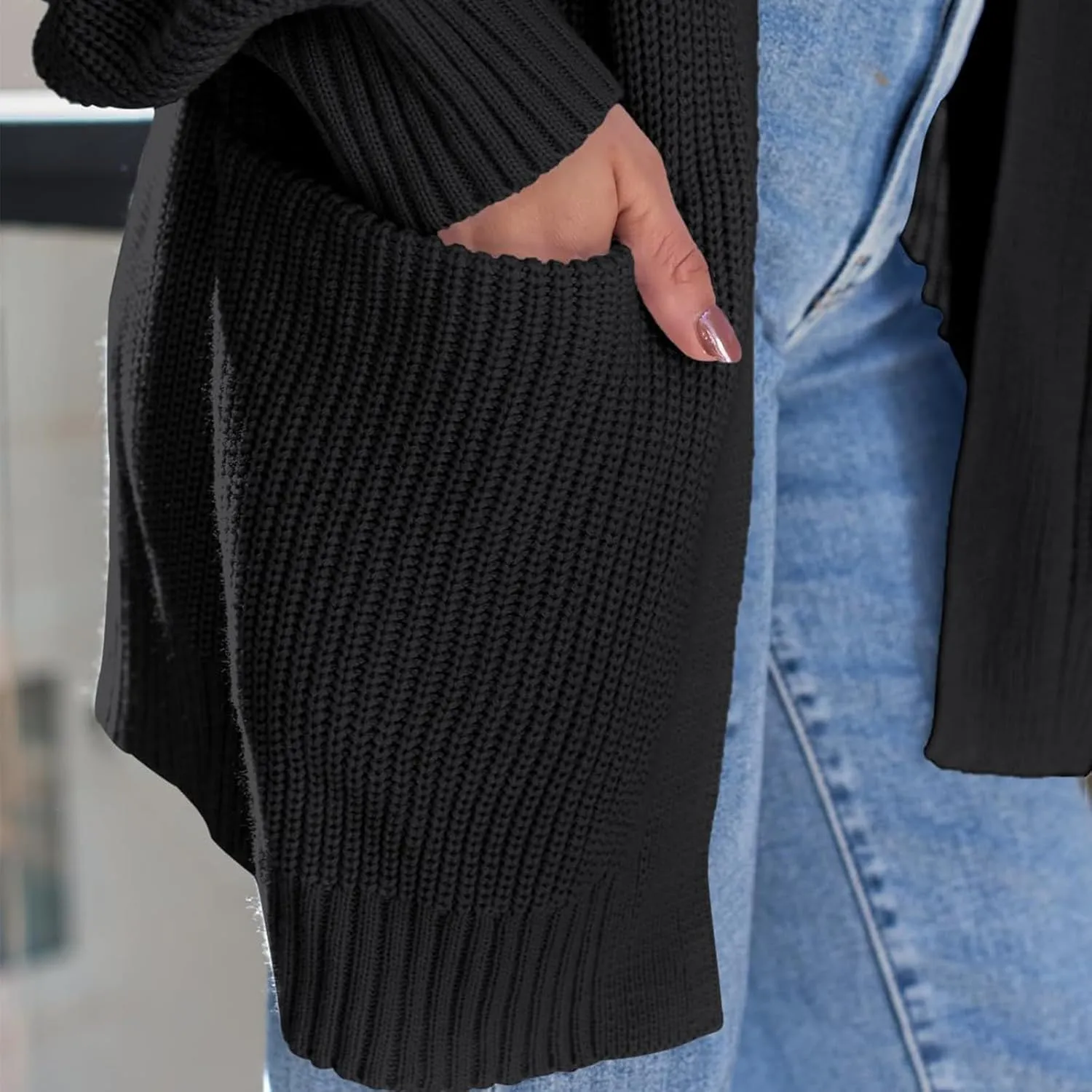 Oversized Cardigans for Women Soft Long Sleeve Cable Knit Sweater Open Front Chunky Knit Cardigan with Pockets